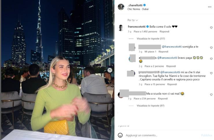 Chanel Totti criticata sui social insieme al padre
